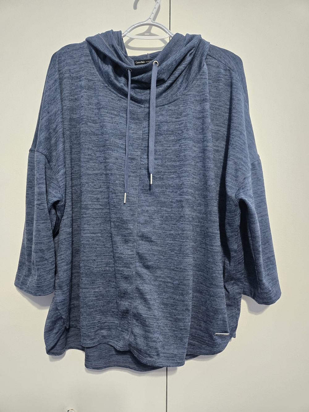 Calvin Klein Performance Hoodie Top 2X Blue Space Dye Cowl Neck Pullover Stretch